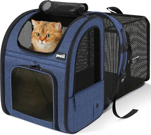 Vista 10 de Pecute - Mochila para mascotas, extensible con malla transpirable para perros pequeños, gatos, mochila para mascotas, para senderismo, viajes