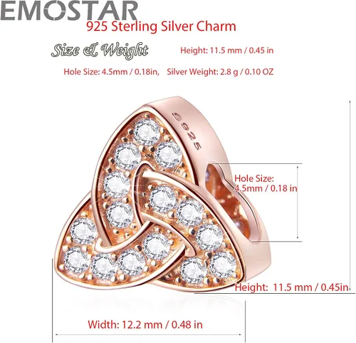 Vista 3 de EMOSTAR Rose Gold Valentine's Day Charms fits European Bracelet, Boy and Girl in Love, I Love You Gesture, Stars Crescent Moon, Crown, Celtic Knot