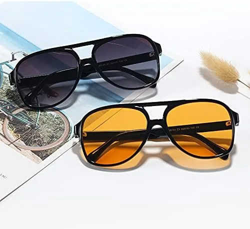 Vista 3 de PRINTUM - Gafas de sol UV400 de inspiración retro de los años 70 para hombres y mujeres lentes teñidas de ámbar