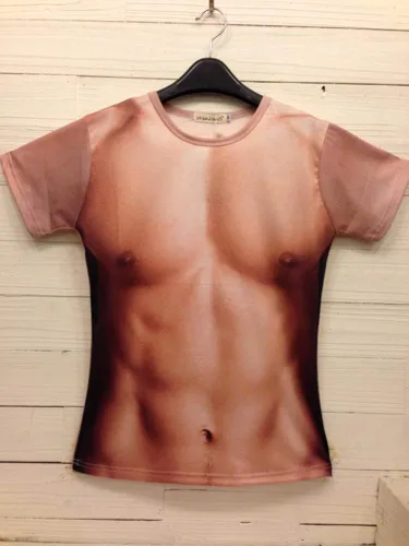Vista 6 de Camiseta 3D Fashion Naked Muscle estampada para hombre, divertida broma, cuello redondo, figura musculosa elástica