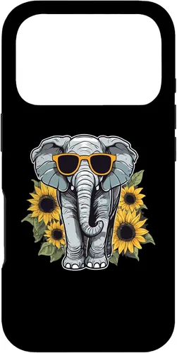 Vista 30 de Elephant with Sunglasses and Sunflowers Case for iPhone 16