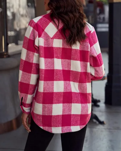 Vista 8 de luvamia Chaquetas a cuadros para mujer, de franela, acolchadas, de gran tamaño, con botones
