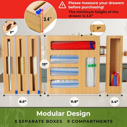 Vista 3 de Organizador de cajones de cocina, organizador de bolsas de almacenamiento de sándwiches 9 en 1 y dispensador de papel de aluminio, se adapta a un