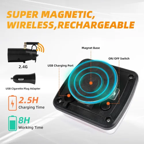 Vista 3 de Luces de remolque inalámbricas, luz LED magnética recargable, kit de luces traseras impermeables para caravana, cámper, barco, caravana, camiones