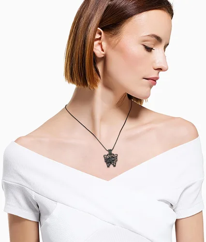 Vista 3 de Collar de urna de mariposa para cenizas, colgante de mariposa, collar de recuerdo de cremación para mujer Negro
