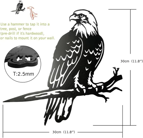 Vista 6 de OULYDEKO Estatua de águila calva de metal para jardín, decoración de árbol al aire libre, regalo de estatua de águila para hombres