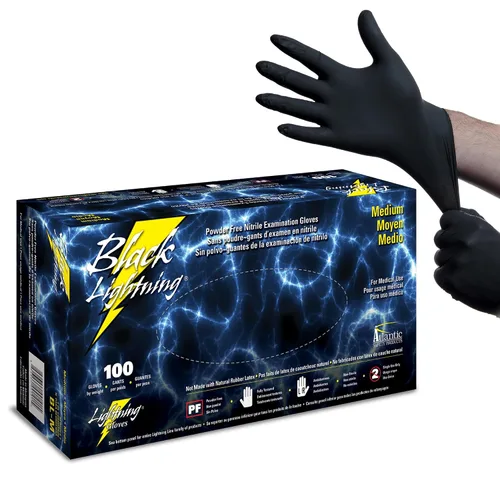 Vista 18 de Guantes de examen Atlantic Safety Products Black Lightning, desechables, guantes de nitrilo sin polvo, negros, pequeños, 100