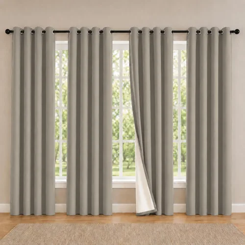Vista 32 de 2 paneles de cortinas 100% opacas, de peso medio, con aislamiento térmico y ojales para dormitorio, sala de estar, tratamiento de ventana