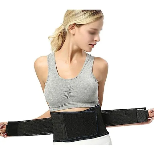 Vista 2 de Cinturón de apoyo de espalda autocalentable para hombres y mujeres, soporte lumbar transpirable ajustable para aliviar el dolor de espalda baja Negro