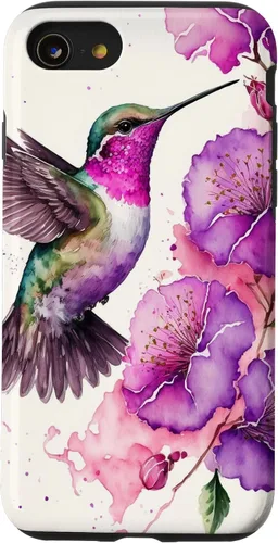 Vista 18 de Hummingbird Floral Watercolor Pink Purple Paint Flowers Case for iPhone 17