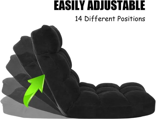Vista 5 de Casart Tumbona plegable para juegos con 14 posiciones ajustables, marco de acero, acolchado de esponja, sofá reclinable (negro)