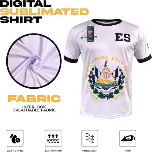 Vista 5 de Fury Camiseta de fútbol El Salvador - Camisa unisex blanca y negra para todos los salvadoreños