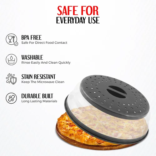 Vista 4 de Paquete de 1 fundas plegables para microondas, cubierta para salpicaduras de microondas para alimentos, diseño que ahorra espacio (10.5 pulgadas)