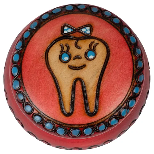 Vista 3 de Caja de dientes de hadas pulida hecha a mano redonda de madera para dientes y rizos de niña, caja de recuerdos de primer diente