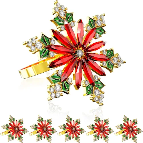 Vista 22 de ZeeDix Juego de 6 servilleteros de corona de Navidad, servilleteros de Navidad para servilletas de tela, servilleteros de Navidad para Acción