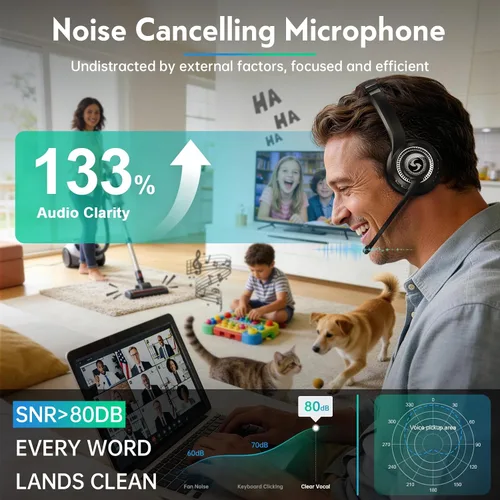 Vista 2 de Auriculares inalámbricos con micrófono para trabajo, auriculares de Negro
