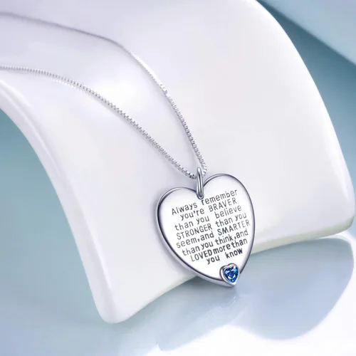 Vista 3 de YFN Collar con colgante de plata de ley con texto en inglés "Always Remember You are Braver Than You Believe