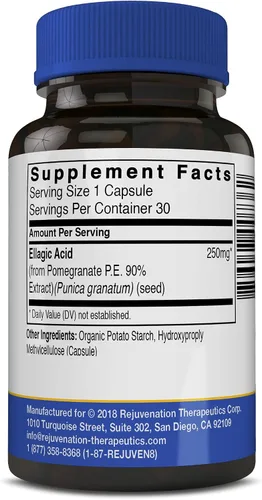 Vista 2 de Rejuvenation Therapeutics Cápsulas de ácido elágico de alta potencia de 250 mg Mejora la inmunidad y elimina el estrés oxidativo Orgánico