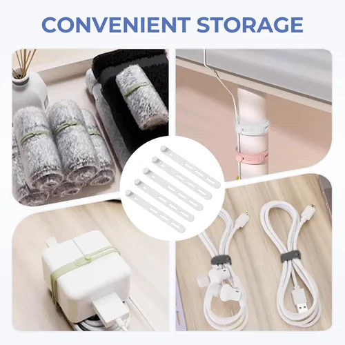 Vista 6 de Paquete de 10 bridas de silicona reutilizables, organizador de cables ajustables para auriculares, cargador de teléfono, cables de computadora