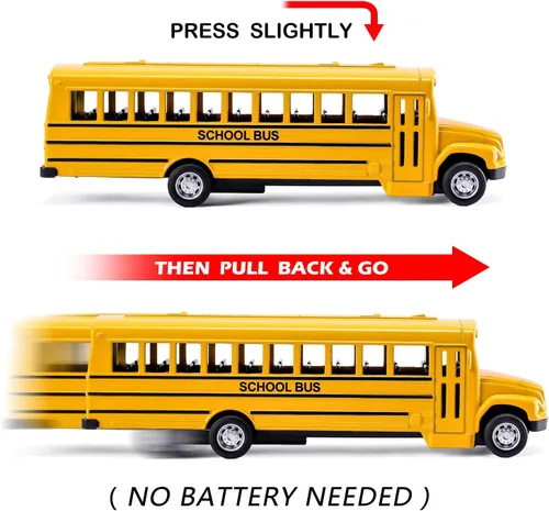 Vista 3 de Juego de 3 autobuses escolares de jalar, vehículos de juguete de metal fundido a presión con amarillo brillante para niños, niñas, niños pequeños
