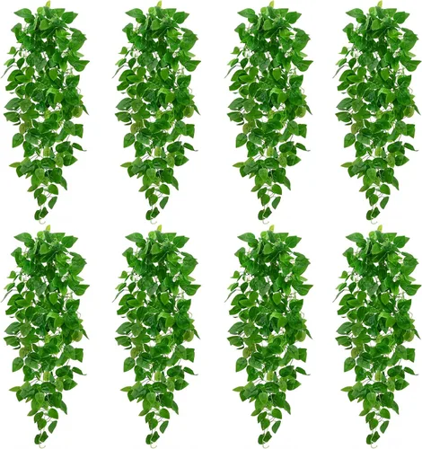 Vista 20 de BLEUM CADE Plantas colgantes falsas, 2pcs plantas colgantes artificiales en maceta, enredaderas de mandala falsas, plantas colgantes vegetación