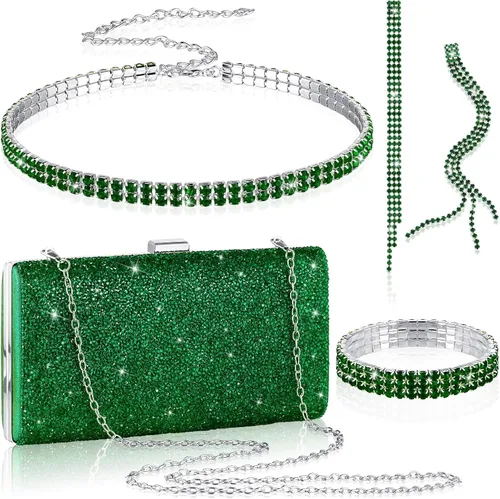 Vista 15 de Kigeli 4 piezas de diamantes de imitación para mujer, bolsa de embrague de noche, collar y pulsera para boda formal