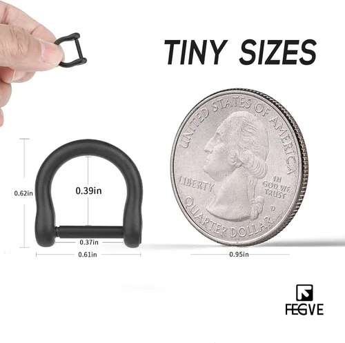 Vista 2 de FEGVE Llavero pequeño de titanio con grillete de tornillo, llavero de automóvil resistente y fuerte mini anillos D de titanio -13 pulgadas0.354 in