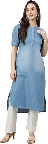 Vista 3 de Janasya Indian - Pantalones de mezclilla azul claro para mujer