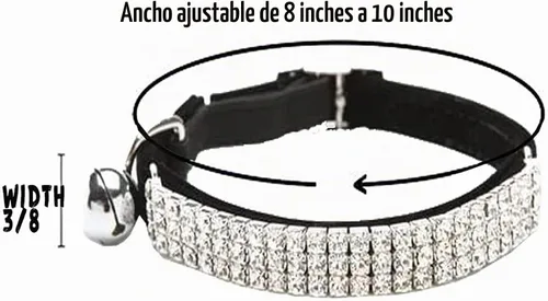 Vista 2 de Collar ajustable seguro para gatos CHUKCHI de terciopelo suave Adorno ostentoso de diamante con campanas de 11 pulgadas para perros pequeños y Negro
