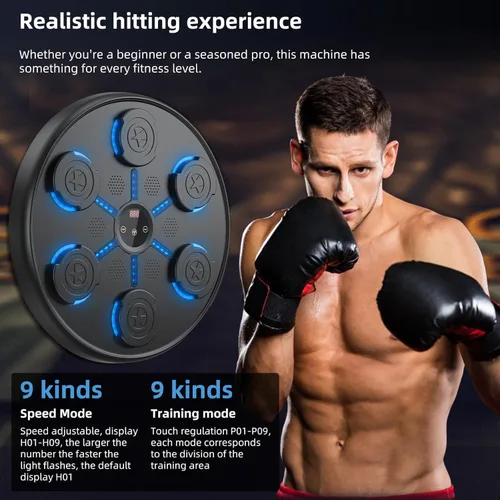 Vista 2 de Segunda Generación de Máquina de Boxeo con Música con Guantes de Boxeo, Máquina de Boxeo Montada en Pared con Música, Entrenador de Boxeo con Música