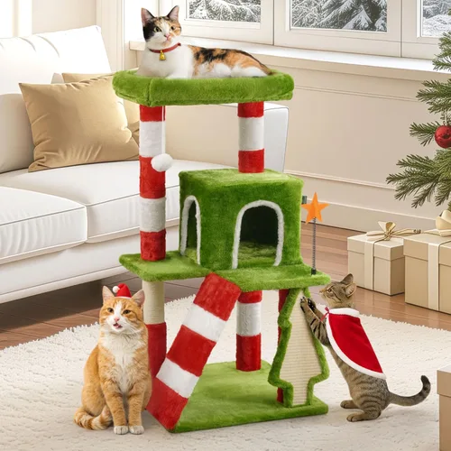 Vista 14 de BOWHAUS Árbol alto para gatos grandes o gatitos de interior, árbol de actividades para gatos de varios niveles con postes rascadores, hamaca