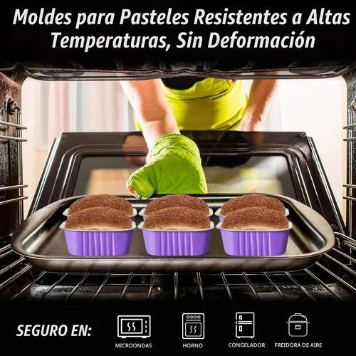 Vista 6 de 50 tazas de papel de aluminio para hornear con tapas, moldes cuadrados de 10 onzas para hornear, moldes desechables con tapas para flans Púrpura