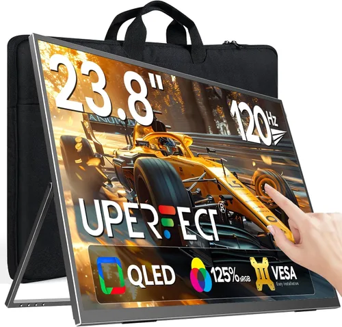 Vista 10 de UPERFECT Monitor portátil con pantalla táctil 2K QLED, monitor de juegos de 22" con VESA y soporte ajustable de 180°, 2560×1440 QHD FreeSync HDR
