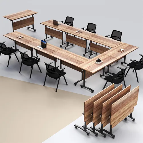 Vista 18 de Paquete de 4 mesas de conferencias plegables, mesa de entrenamiento móvil Walnut 1