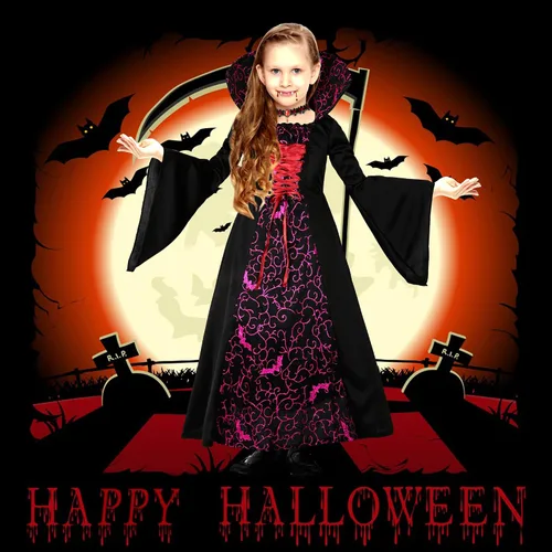 Vista 6 de SOOFILM Vampire Costume for Grils and Women, Gothic Vampires Dress Halloween Adult and Kids Vampire Costumes with Accessories