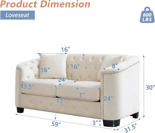 Vista 2 de mikibama Sofá de Amor Chesterfield Moderno de Terciopelo, Sofá Seccional de 59 Pulgadas, Lujoso Sofá Tapizado con Mechones de 2 Asientos con Brazos