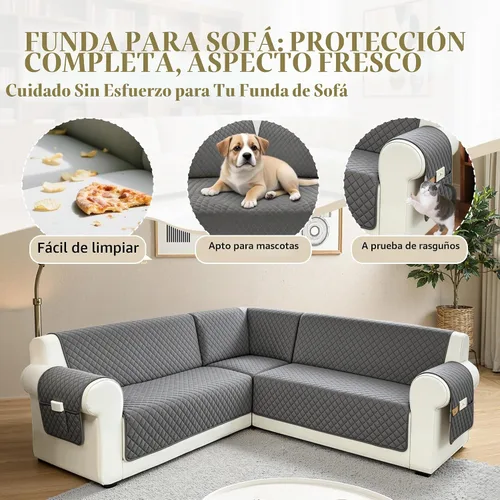 Vista 4 de Fundas de sofá seccional para perros 100% impermeables, funda de sofá en forma de L para esquinas, de terciopelo, lavable, antideslizante, para Gris