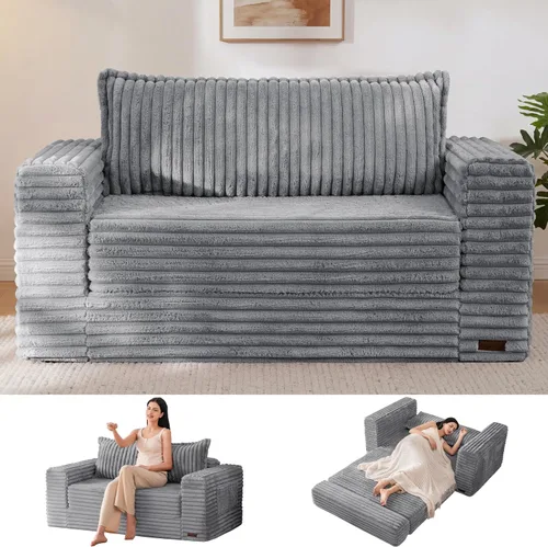 Vista 13 de MAXYOYO Sofá cama convertible, sofá cama plegable 2 en 1 para espacios pequeños, sofá biplaza extraíble con almohada trasera grande, sofá de tela