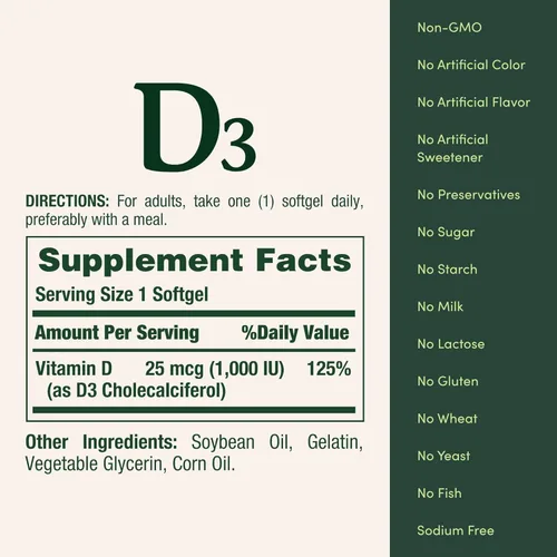 Vista 3 de Nature's Bounty Vitamina D3 1000 100 mg Geles blandos, 120