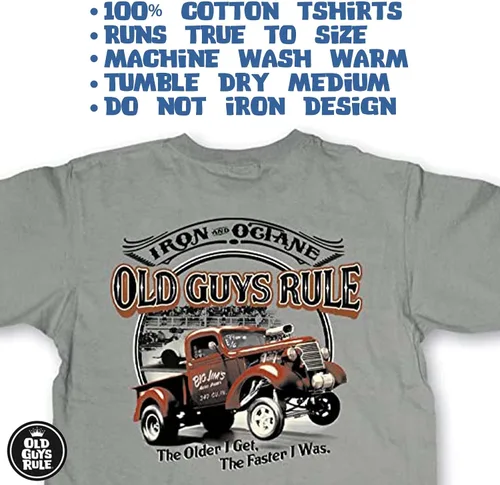 Vista 3 de OLD GUYS RULE Camiseta gráfica para hombre, hierro y octane, día del padre, regalo de cumpleaños, camiseta novedosa para los amantes de los autos