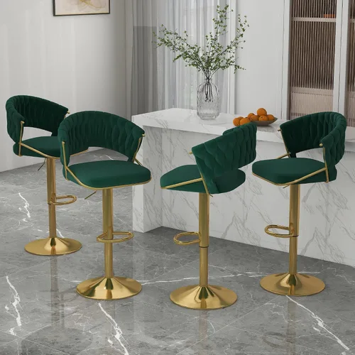Vista 35 de Juego de 2 taburetes de bar giratorios de 360° con respaldo alto, silla de bar de terciopelo ajustable moderna de altura de mostrador, taburete