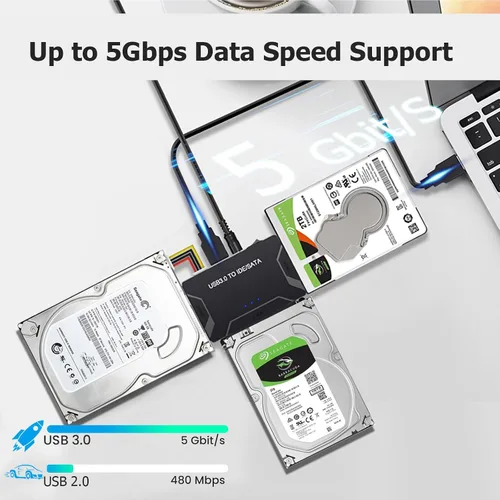Vista 2 de Adaptador USB 3.0 a IDE SATA lector de disco duro para disco duro HDD/SSD de 2.5/3.5, cable de convección externa de ultra recuperación incluye