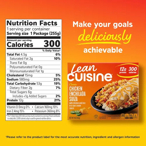 Vista 2 de Lean Cuisine Comida congelada de pollo con enchilada suiza, comida de microondas Comfort Cravings, cena de pollo y arroz congelado, cena congelada