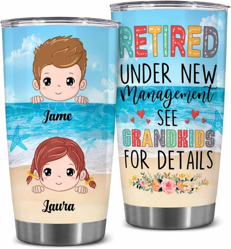 Vista 8 de WHIDOBE Vaso de jubilación personalizado, jubilado bajo nueva administración, mira a los nietos para obtener detalles, vaso con nombre