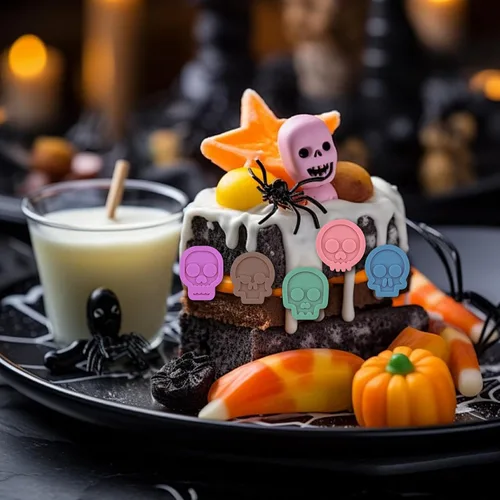 Vista 5 de 2 moldes de silicona de calavera de Halloween, 12 cavidades con forma de calavera, molde de fondant, lindo molde decorativo de chocolate