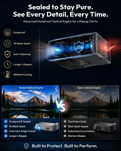 Vista 9 de 4K Daylight Projector Google TV, 2300 ANSI Smart Projector, WiFi 6, Bluetooth, NFC Wireless Casting, Low Latency Gaming, Auto Focus, HDMI ARC, Dolby