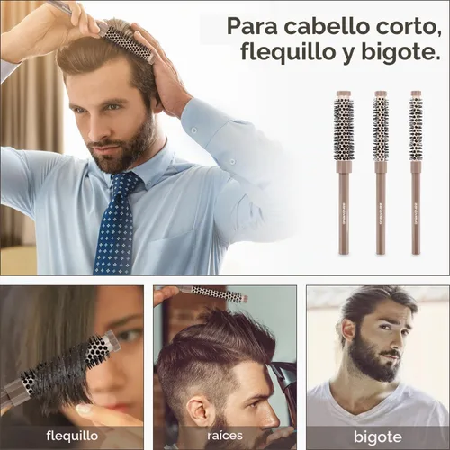 Vista 5 de BANGMENG Juego de 3 cepillos redondos pequeños, 3/7 1/2 5/8 pulgadas, cepillo de pelo de barril para secado con soplado, cerdas suaves