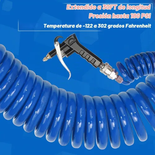 Vista 3 de Kit de pistola de soplado de asiento de aire para semircamión, bobina de 30 pies (29.5 ft) y 2 boquillas, azul