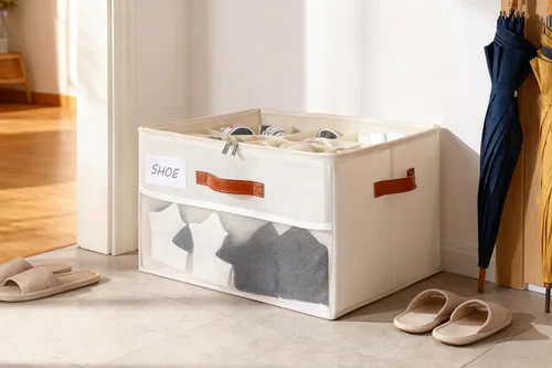 Vista 2 de Organizador de zapatos para armario, caja de almacenamiento de zapatos, caja de zapatos plegable con divisores ajustables y cubierta transparente