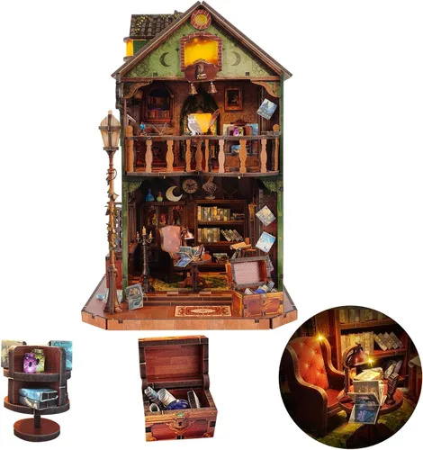 Vista 10 de Kit de casa en miniatura para bricolaje, kit de casa de muñecas para adultos para construir, kit de mini casa con LED, kits de diorama